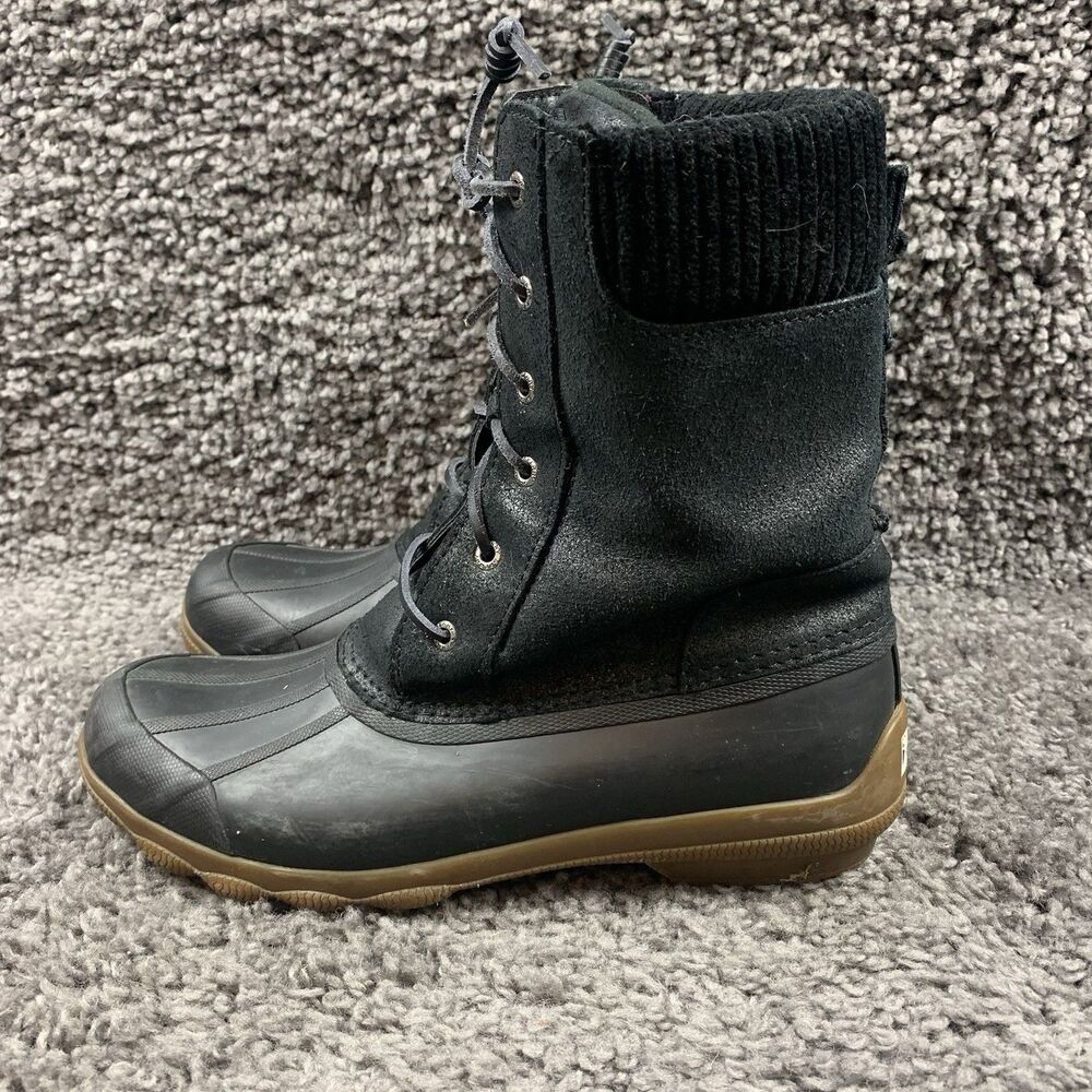 Sperry Saltwater Black Wool Blend & Rubber Waterproof Duck Boots  Women’s 8.5